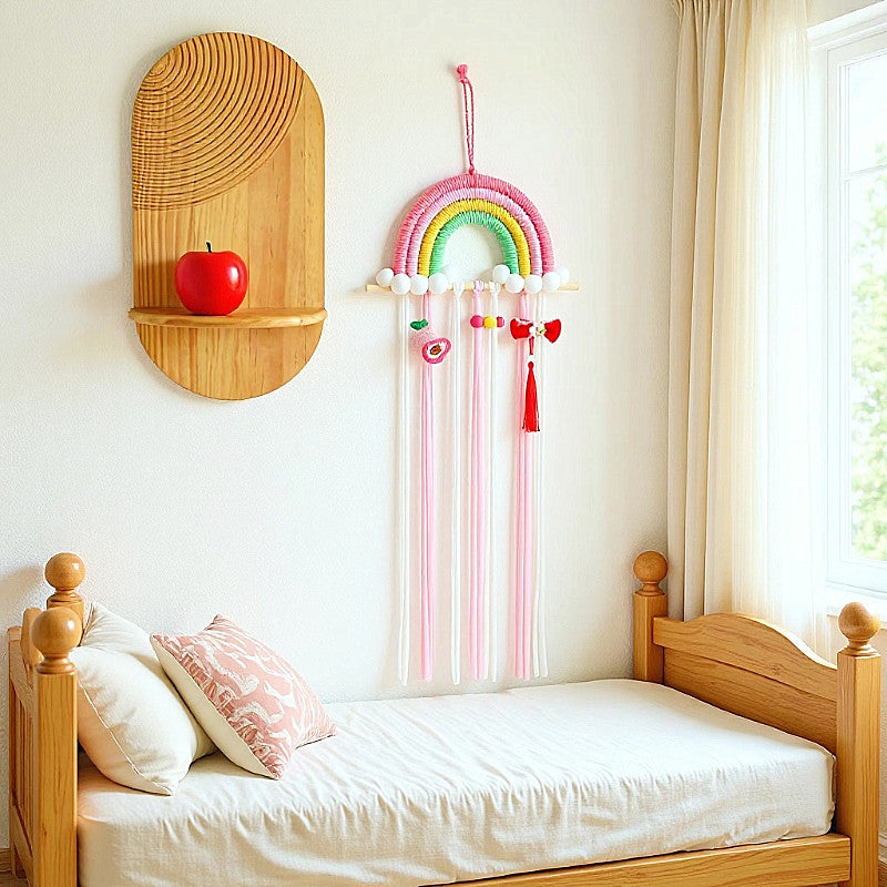 Rainbow Hair Clip Storage Belt Wall Hanging Tassel Hairpin Organizer for Girls Room Decor Nordic Style Ornament