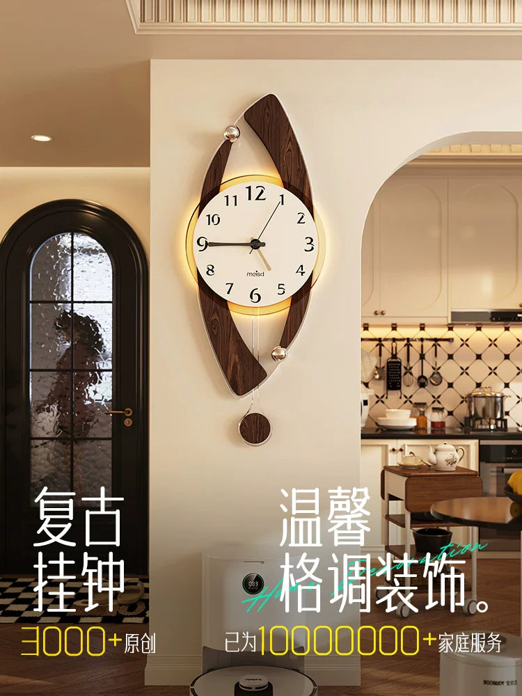 Modern Retro Wall Clock with Ambient Light for Living Room Decor