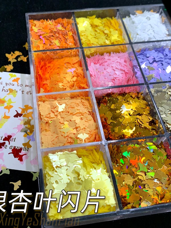 Ginkgo Leaf Glitter Powder for DIY Crafts, Resin Art, and Mahjong Tile Decoration