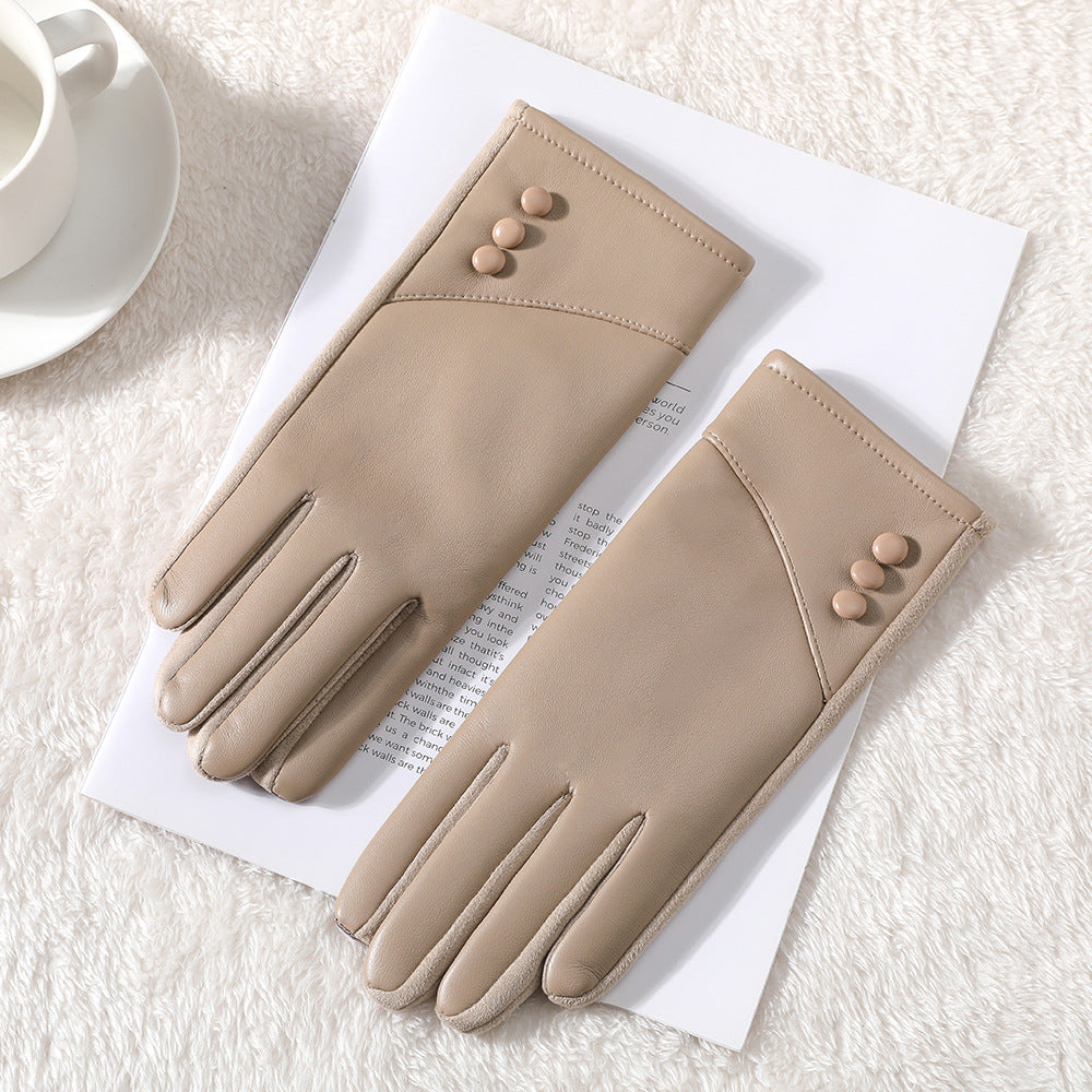 Women's Warm PU Leather Touchscreen Gloves for Winter Driving & Cycling