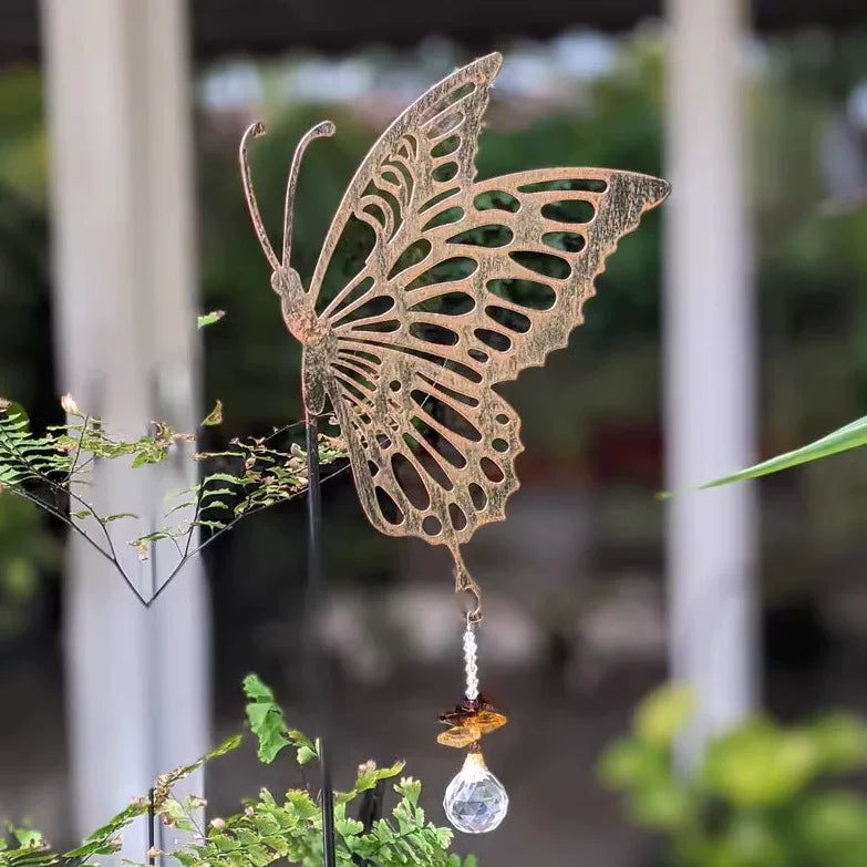 Butterfly Silhouette Garden Stake Metal Art Decor for Outdoor Yard and Lawn