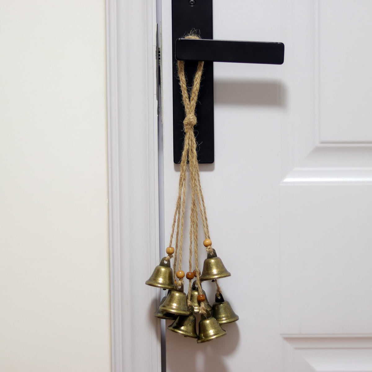 Woven Rattan Hoop Wind Chime with Bells and Beads for Garden and Home Decor