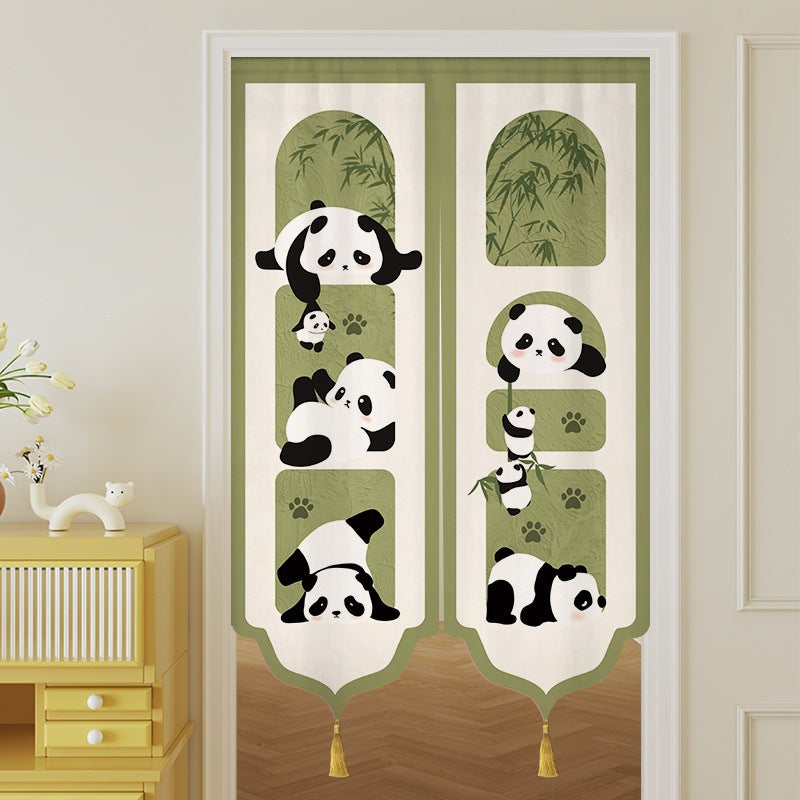 Cartoon Panda Doorway Curtain Privacy Screen for Bedroom Kitchen Bathroom