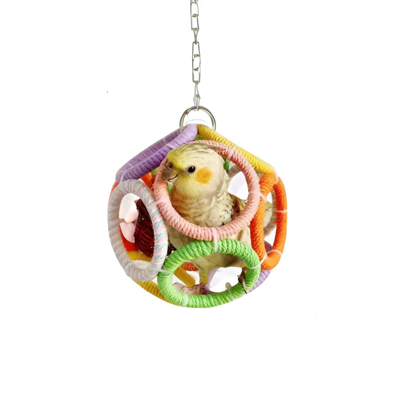 Handmade Parrot Chew Toy with Bell Ball and Swing for Cockatiels and Parakeets