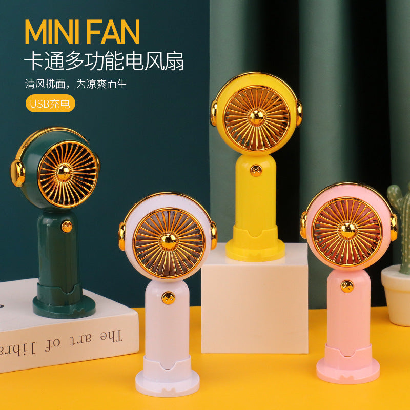 2024 Handheld Mini Desk Fan with 3 Speeds and Base, Gold-Plated