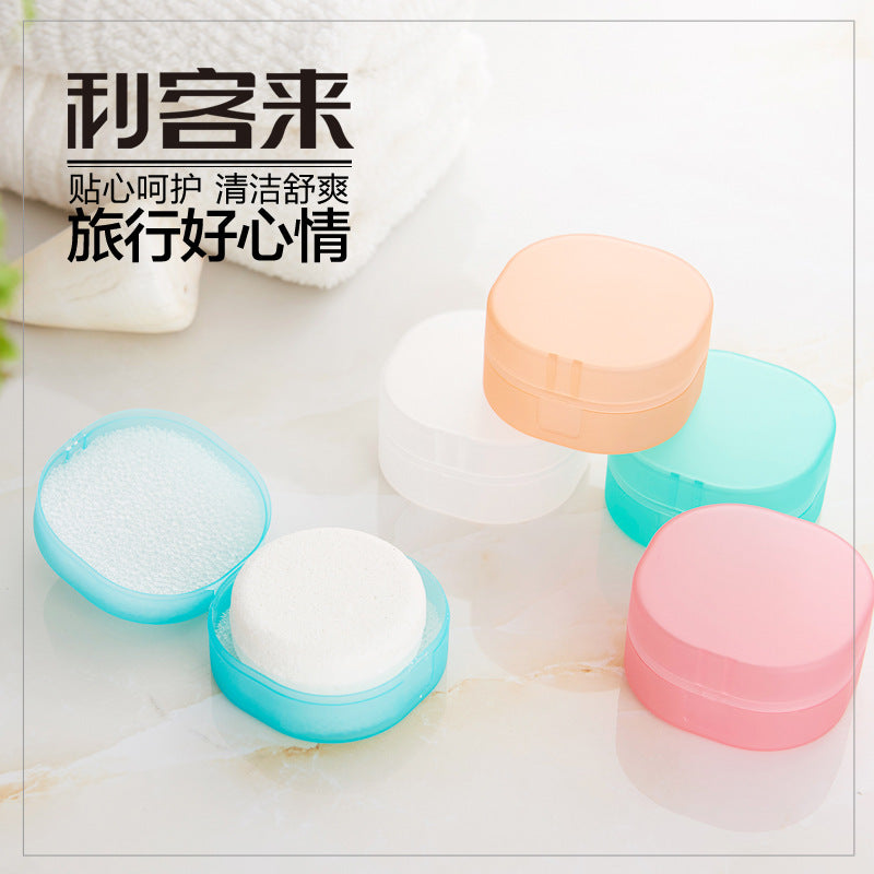 Portable Round Soap Dish with Sponge for Travel and Bathroom