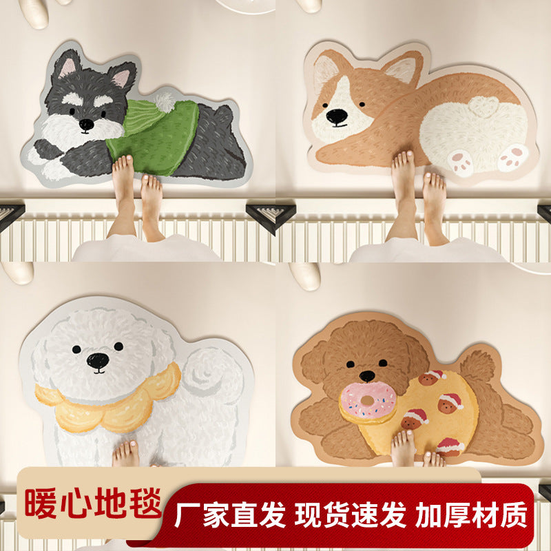 Cartoon Diatomaceous Earth Bath Mat Super Absorbent Quick Dry Non-Slip Floor Mat for Bathroom and Toilet