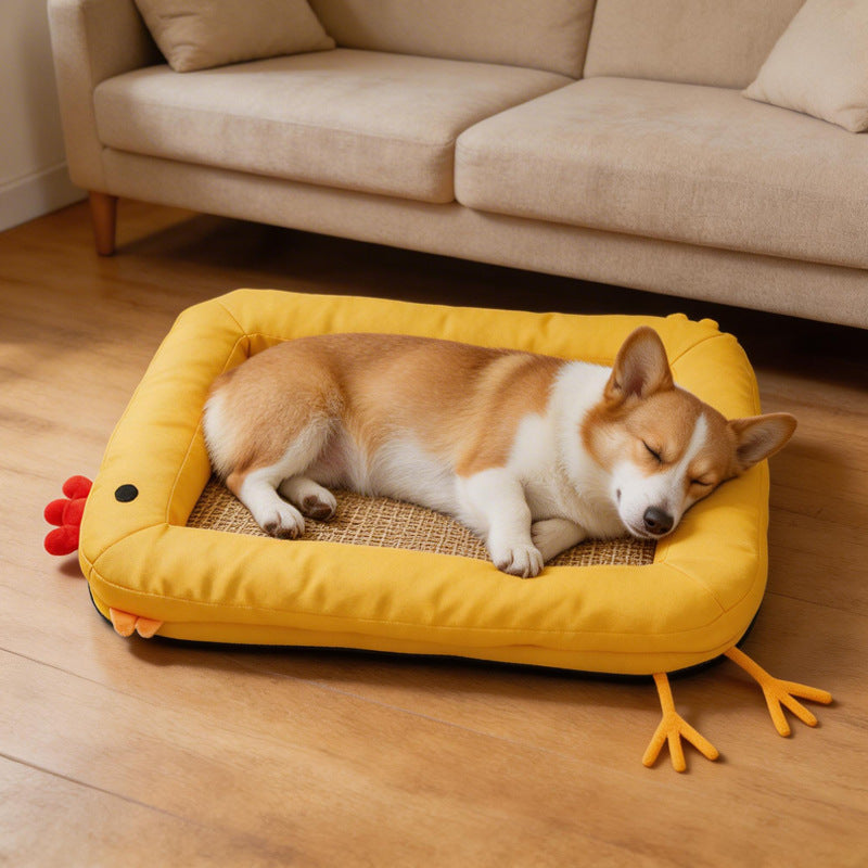 Washable Pet Cooling Mat Bed for Cats and Dogs, Summer Breathable Rattan Mat with Removable Cover