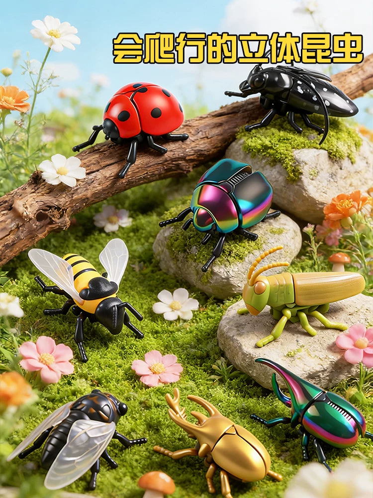 Wind-Up Crawling Insect Toys for Kids - Beetle, Bee, Grasshopper Models