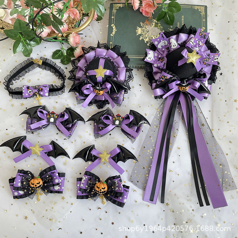 Lolita Halloween Devil Hair Clip Pumpkin Bat Bow Mini Top Hat