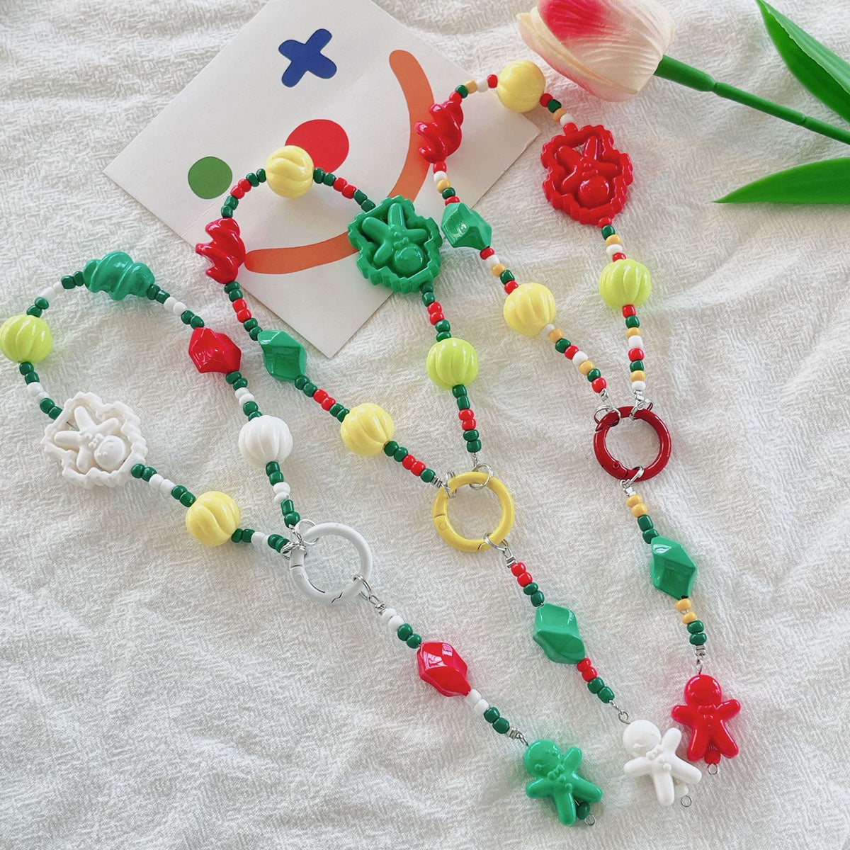 Christmas Snowman Beaded Phone Charm Keychain for Earphone Cases and Cameras