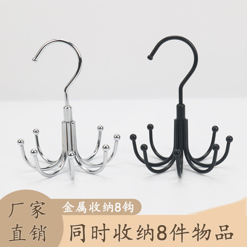 Multi-functional Rotating Metal Hanger with 8 Hooks for Belts, Scarves, and Hats