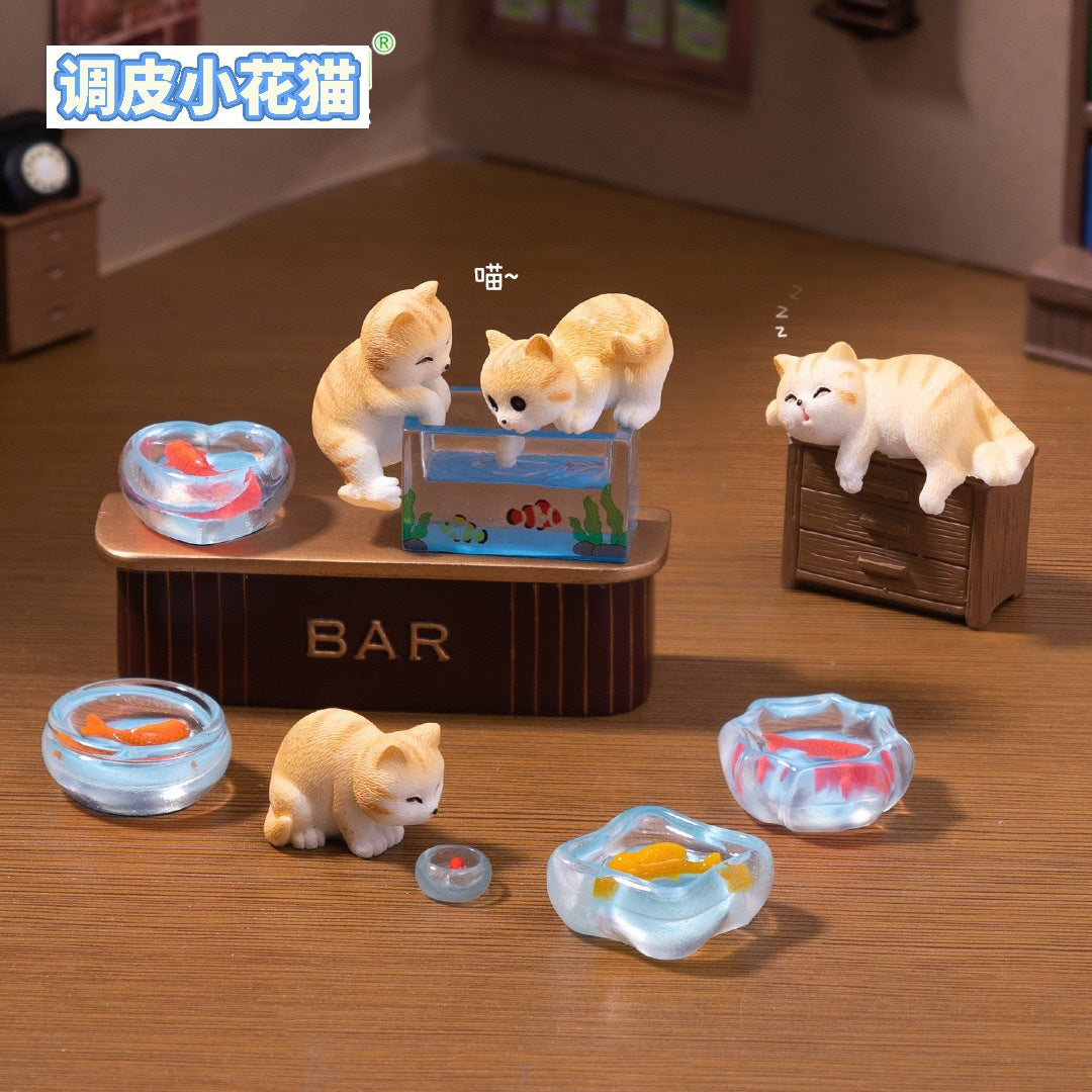 Cute Playful Fishing Cat Figurine Miniature for Dollhouse DIY Decor and Desktop Ornament