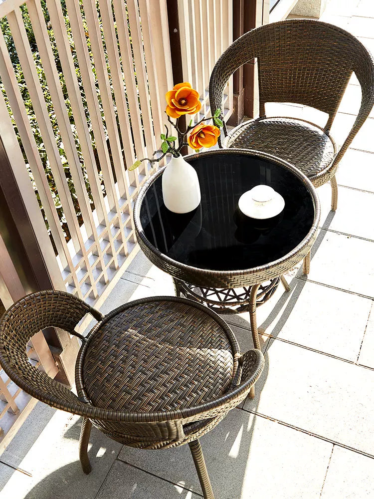 Rattan Chair Three-Piece Set Balcony Small Table and Chairs Simple Outdoor Courtyard Leisure Tea Table Waterproof