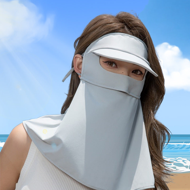 Women's UV Protection Sun Visor Face Mask with Integrated Shawl and Neck Cover