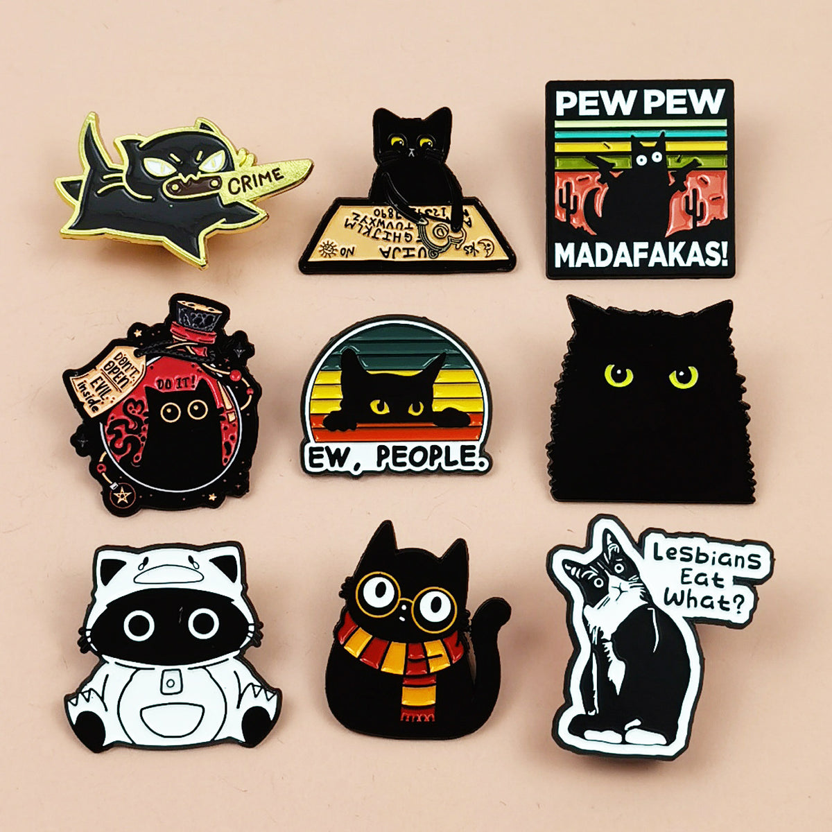 Cute Black Cat Series Enamel Pin for Backpacks and Clothing