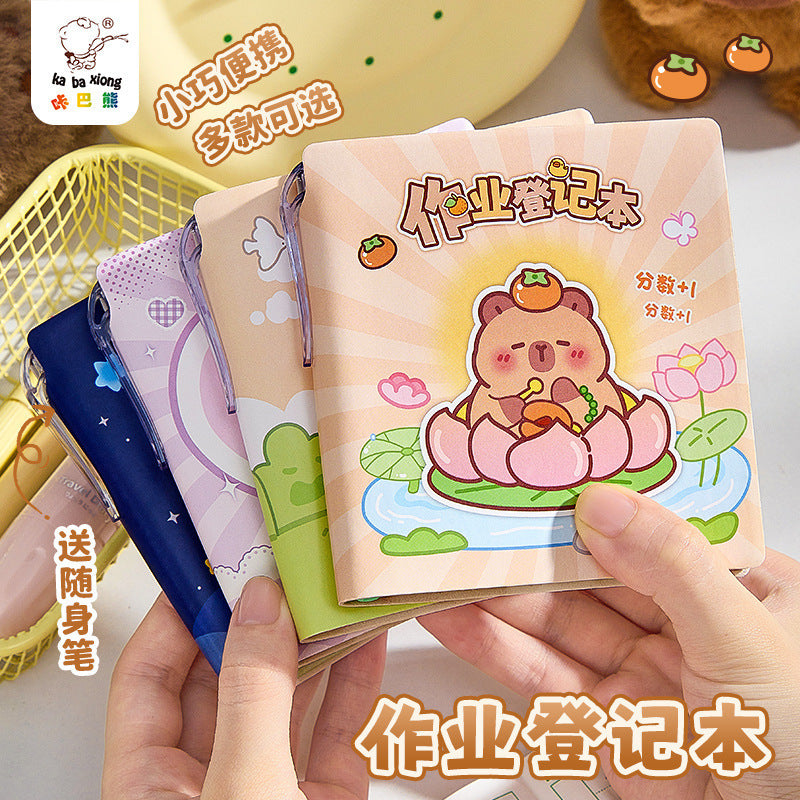 Kabaxiong Cartoon Mini Homework Planner Notebook for Students, PU Leather Cover, Thickened Portable Journal