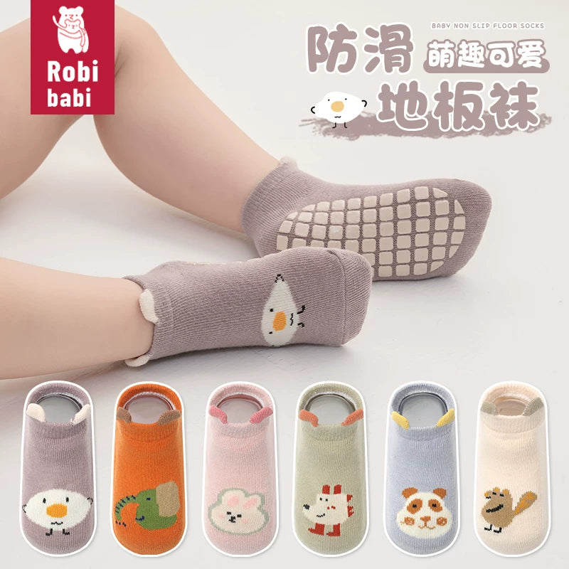 Kids' Cartoon Solid Color Cotton Non-Slip Floor Socks for All Seasons