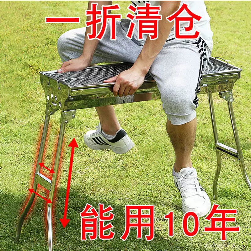 Portable Stainless Steel Charcoal BBQ Grill with Folding Design and Complete Accessories