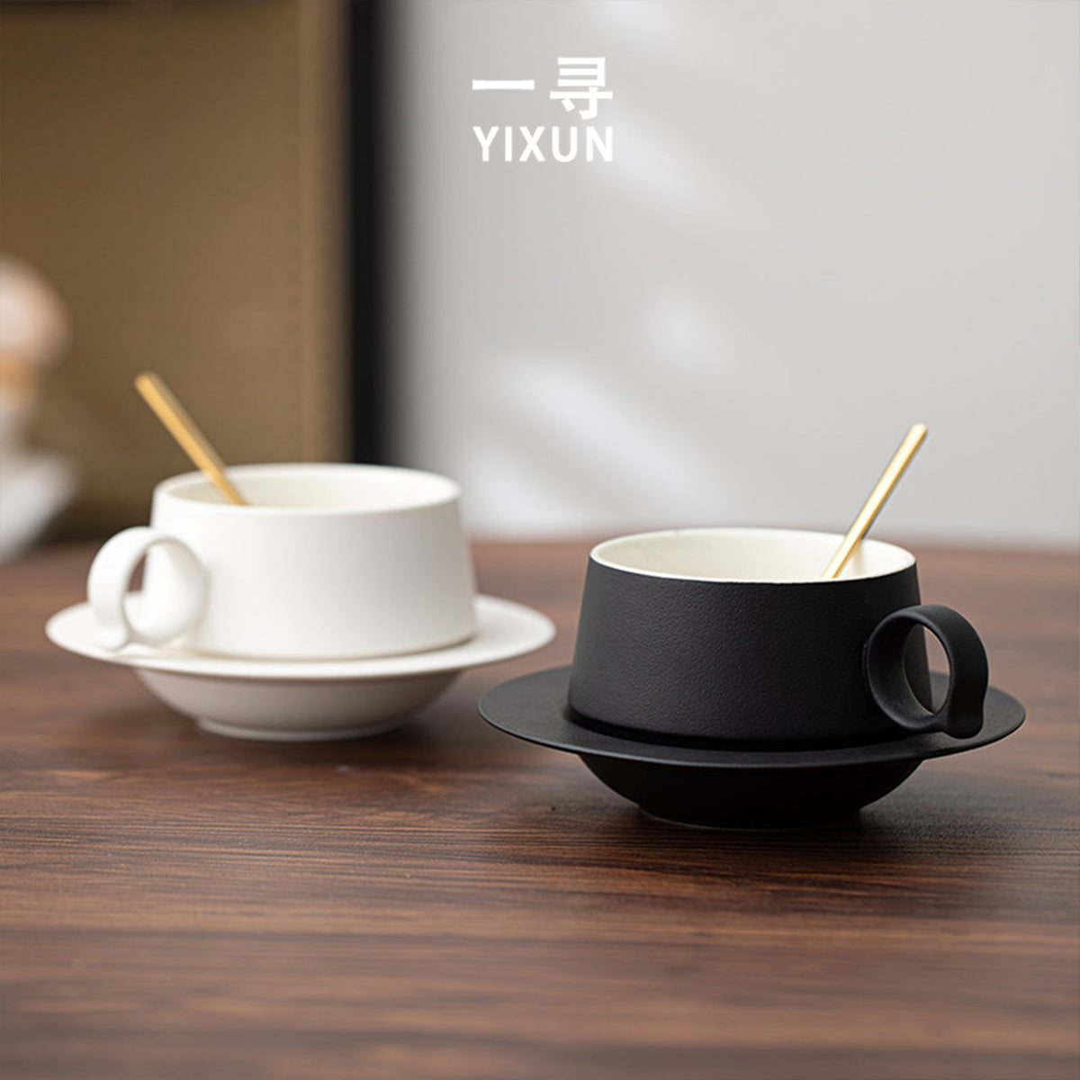 Gradient Ceramic Coffee Mug with Saucer, Handmade Latte Cup for Pour Over Coffee