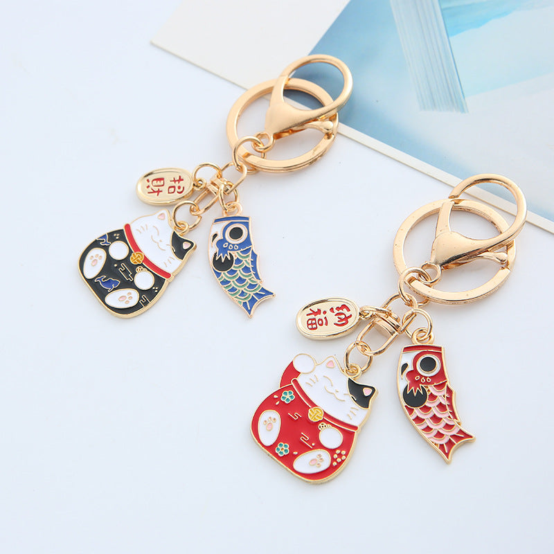 Japanese Cartoon Lucky Cat Koi Fish Keychain for Bags and Car Keys