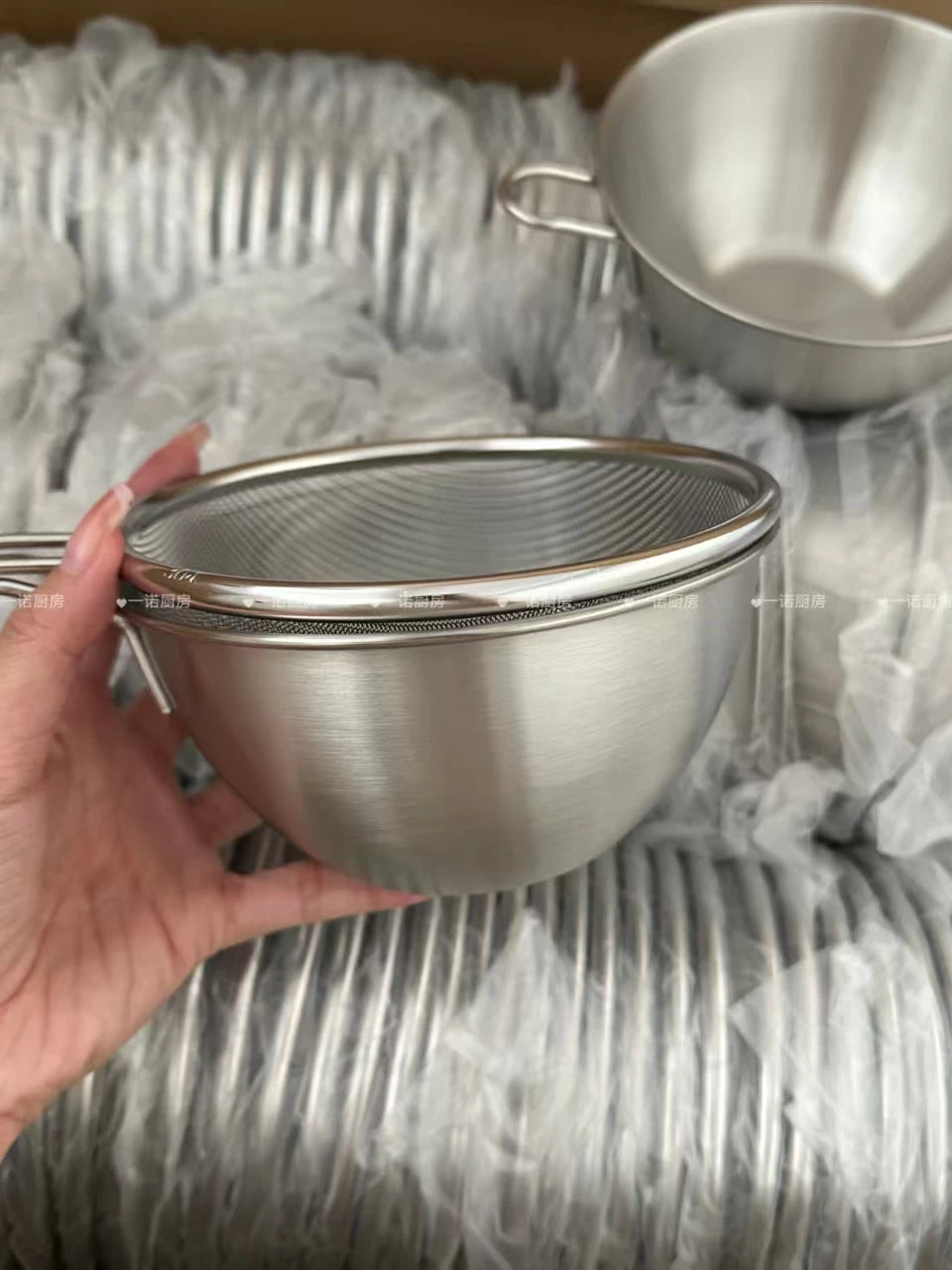 Yinuo Kitchen 304 Stainless Steel Mixing Bowl and Colander Set with Handle