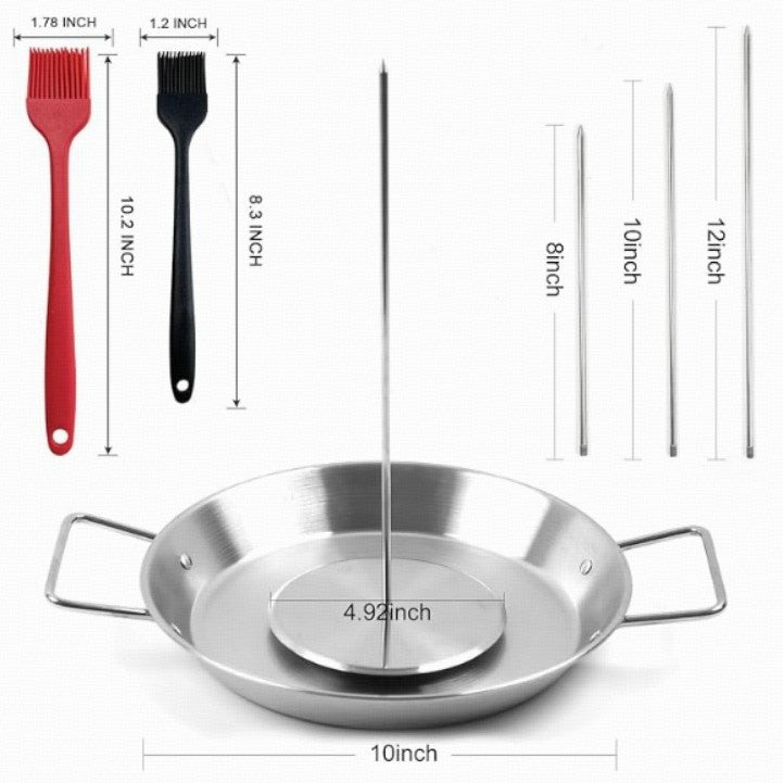 Stainless Steel Vertical Roaster with Detachable Brushes, Mat, Gloves, Oil Bottle, and Hooks