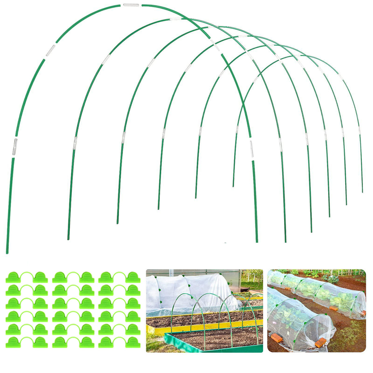 Greenhouse Hoops Kit with Fiberglass Rods and Connectors for Garden Plant Support