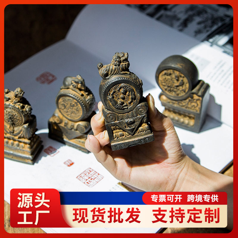 New Chinese Style Drum Stone Doorstop Ornament Vintage Resin Craft Home Decor