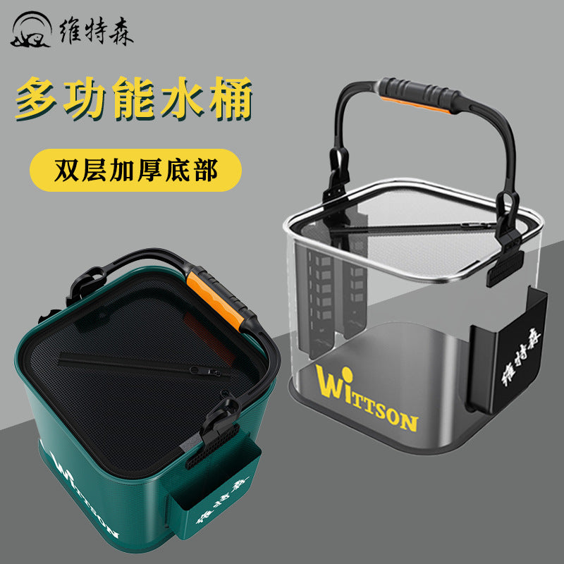 High Transparency Foldable Fishing Bucket Live Fish Box with Hand Strap for Outdoor Fishing Lure Fishing