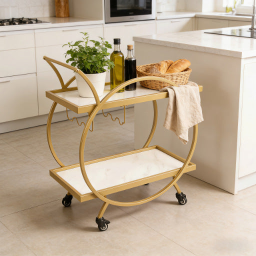 Modern Nordic Gold Iron Art Bar Cart with Wine Glass Rack for Dining Room Living Room Hotel