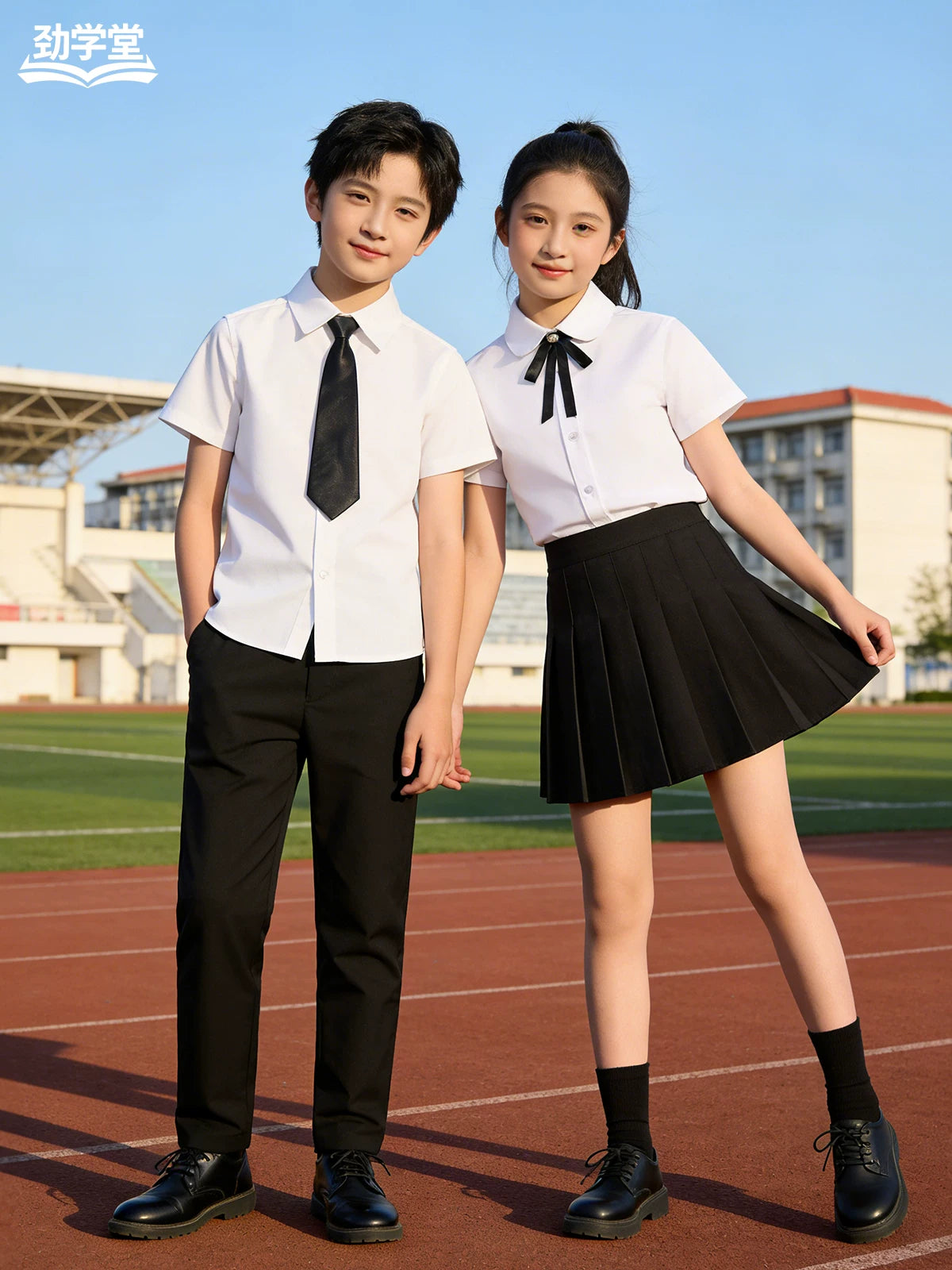 Kids' Choir Performance Uniform Set - White Shirt, Black Pants & Bow Tie