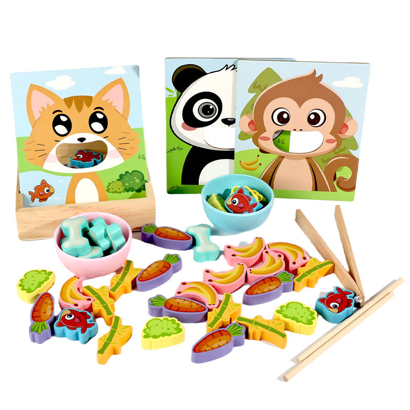 Montessori Wooden Animal/Dinosaur Shape Sorting & Feeding Game for Toddlers