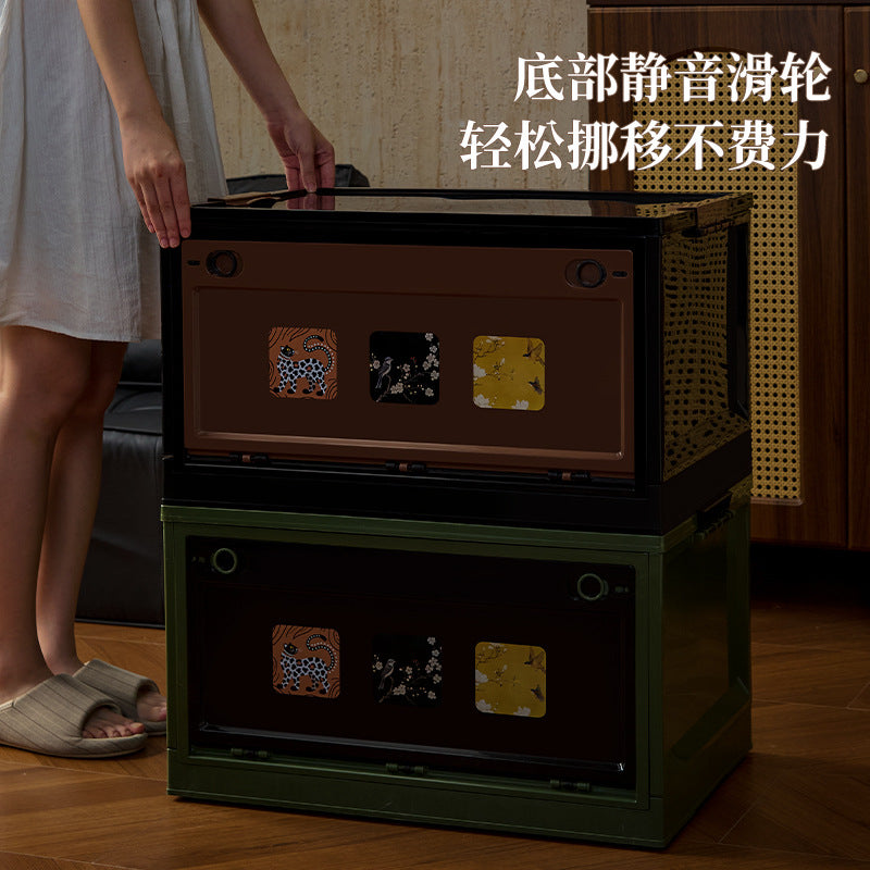 Foldable Storage Box with Wheels, Large Capacity, Three-Door Design, for Home and Outdoor Camping