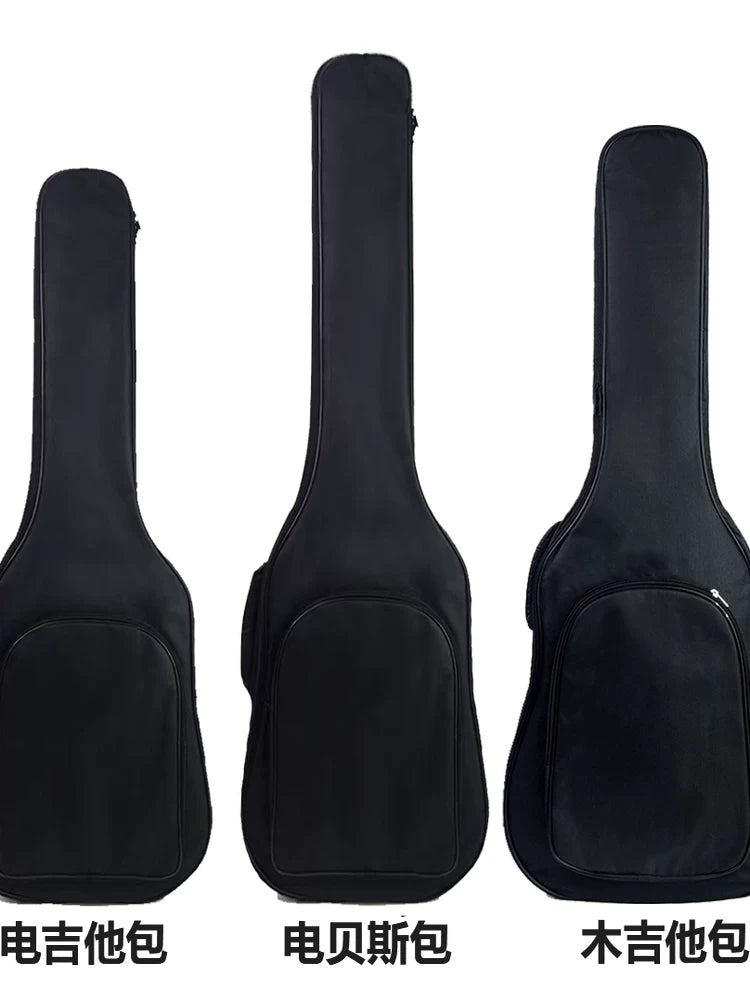 Padded Acoustic Electric Guitar Bass Gig Bag with Single Pocket, 8/10mm Thick, Double Shoulder Straps, Black