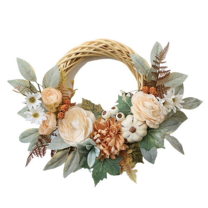 Peony and Pumpkin Autumn Spring Wreath Artificial Flower Garland for Front Door Decor