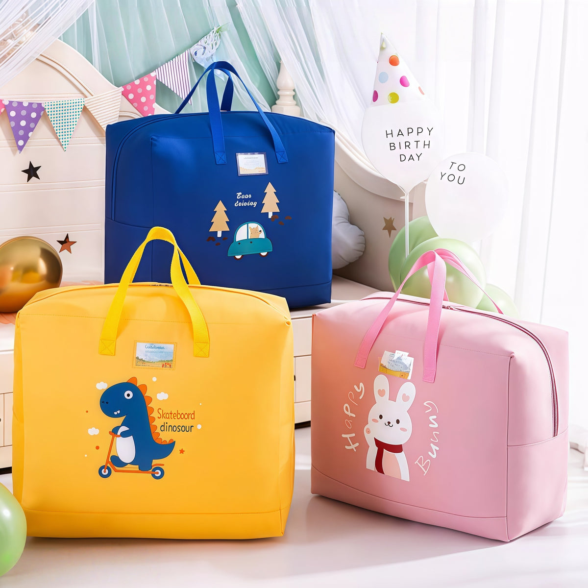 Cartoon Waterproof Storage Bag for Quilts and Clothes, Large Capacity Travel Handbag for Kids