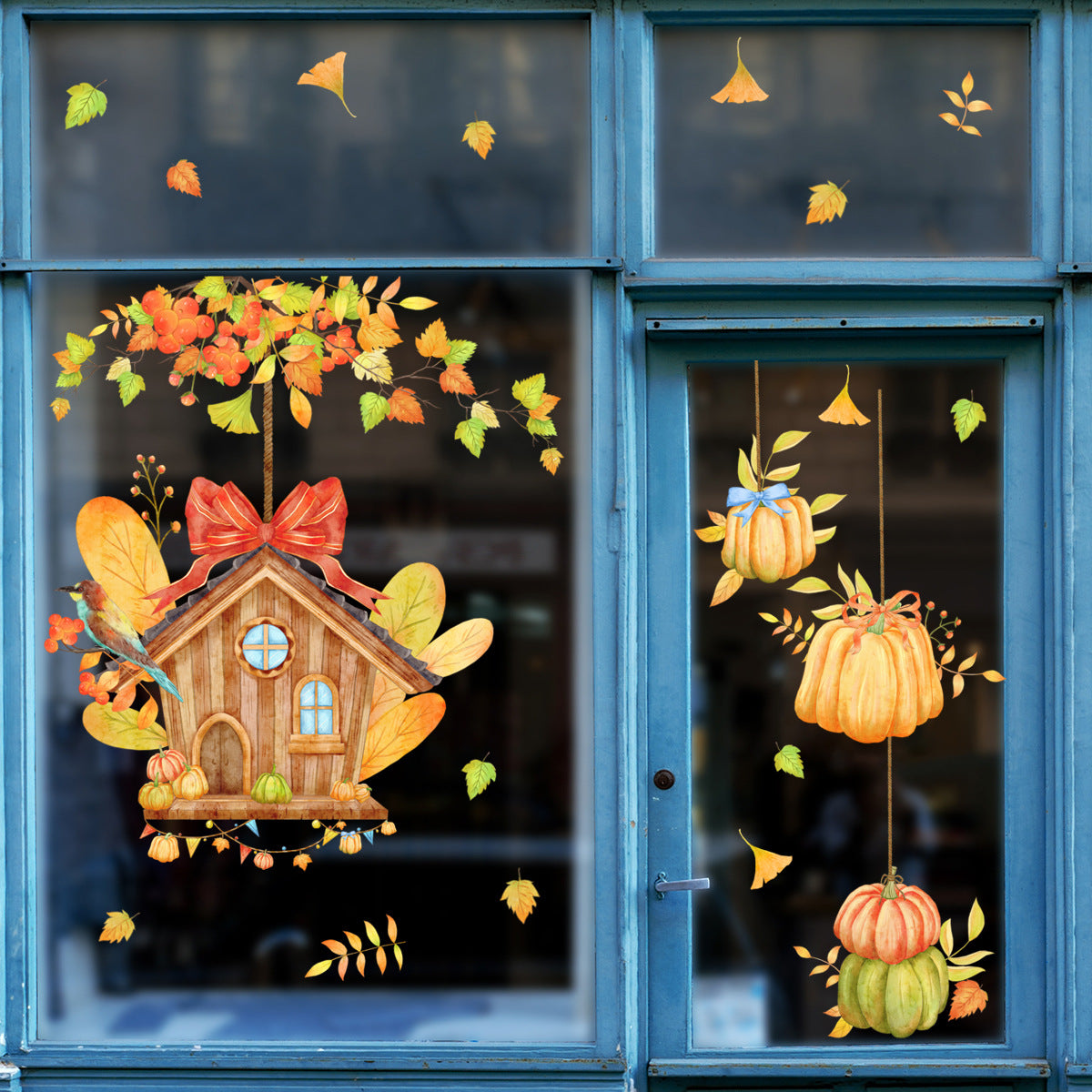 Thanksgiving Pumpkin Cottage Vine Window Clings Static Glass Decals Home Decor Wall Stickers