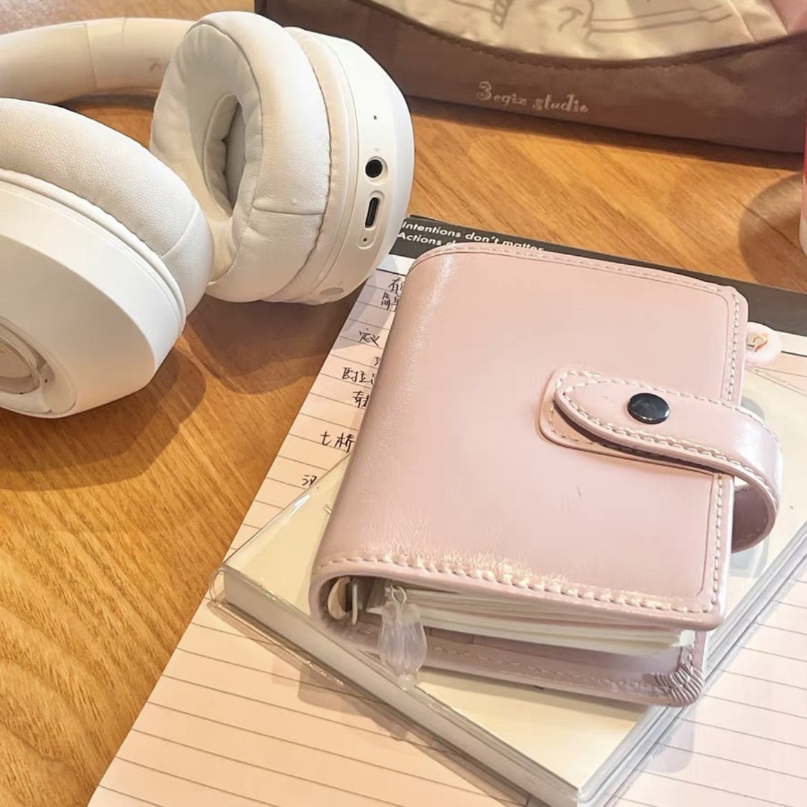 M5 Pink Planner Notebook with Loose-Leaf Pages, Mini Portable Travel Journal and Card Holder