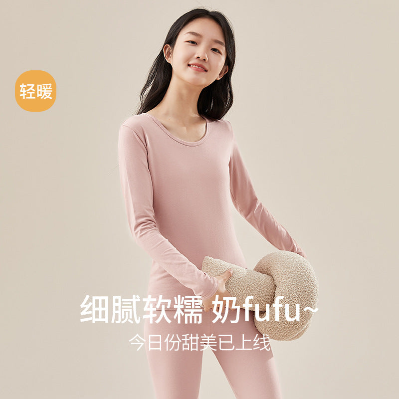 Girls' Cotton Thermal Underwear Set - Thin Warm Base Layer for Autumn/Winter