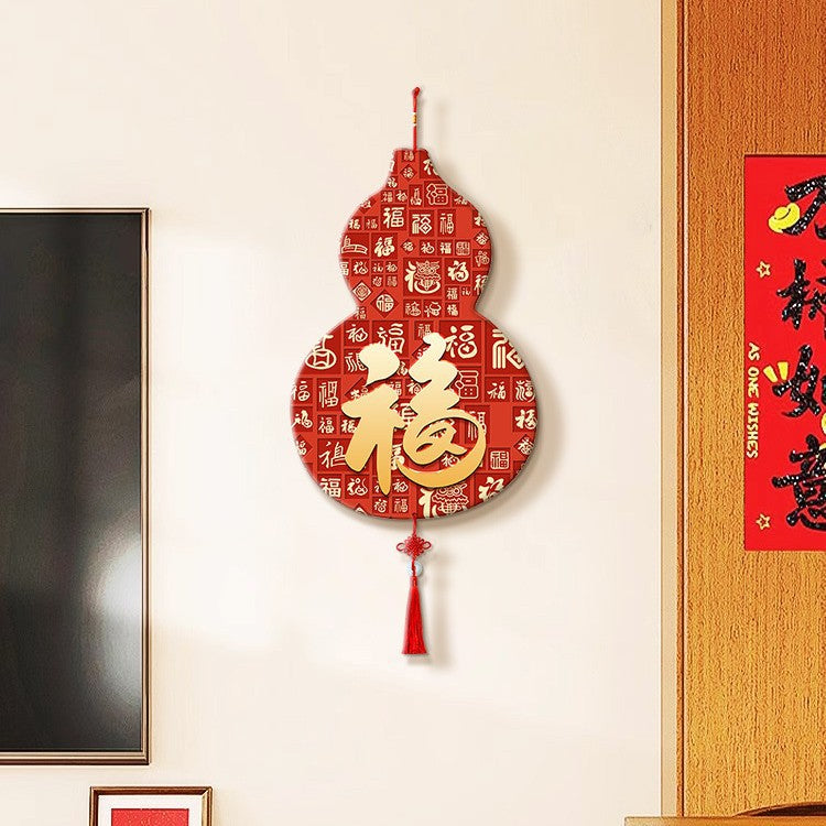 Gourd Fu Character Wall Hanging Decor with Tassel for Living Room Entrance