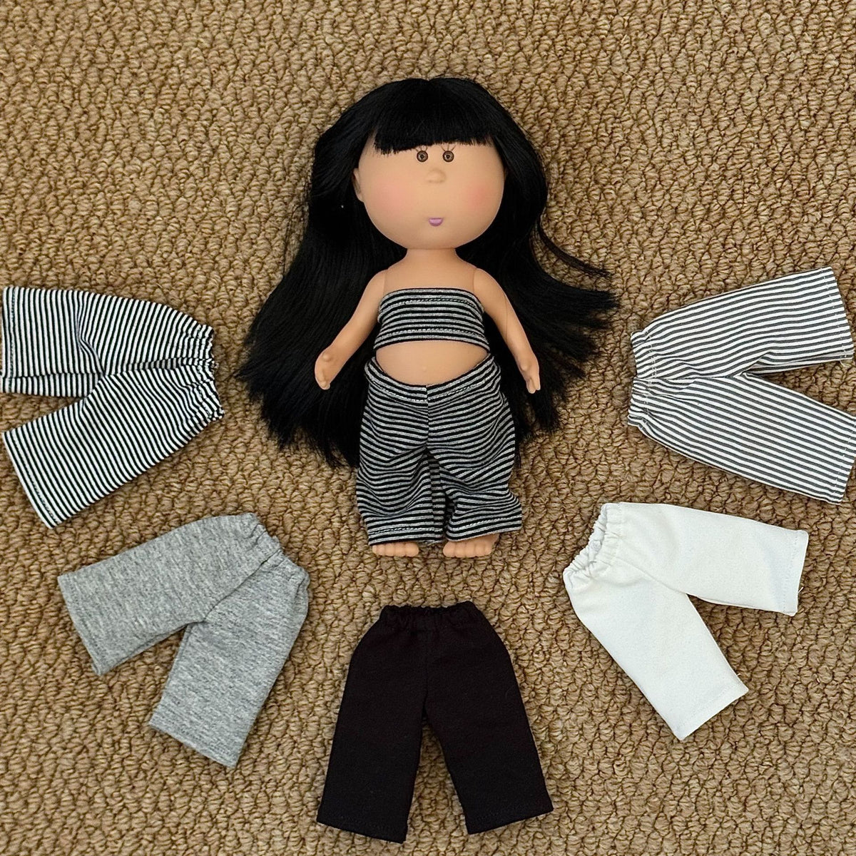 Doll Clothes Set for 24cm Mia Dolls - Striped Tube Top & Sweatpants Outfit