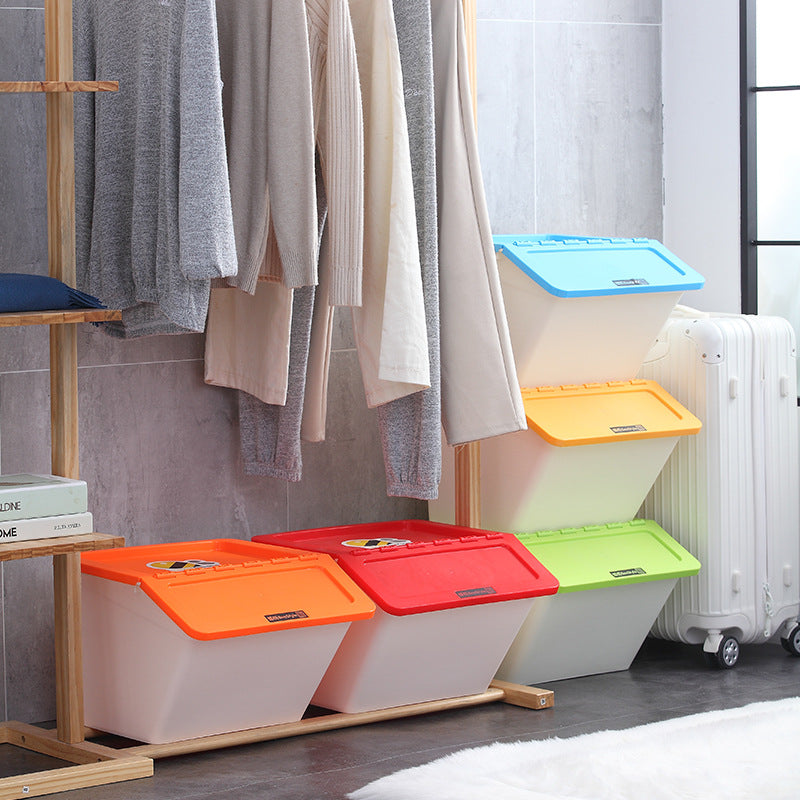 Stackable Slanted Opening Storage Bin with Lid for Toys, Snacks, Clothes, and Sundries
