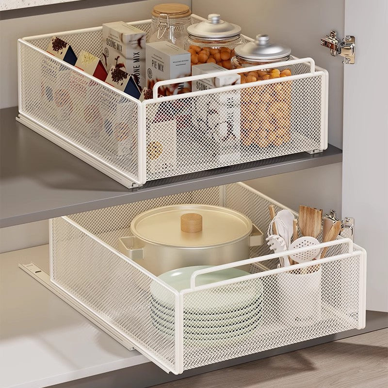 Under Sink Pull-Out Organizer Rack for Kitchen Cabinet, Spice Storage, Dish Layered Basket, Deep Cabinet Narrow Gap Pull Basket