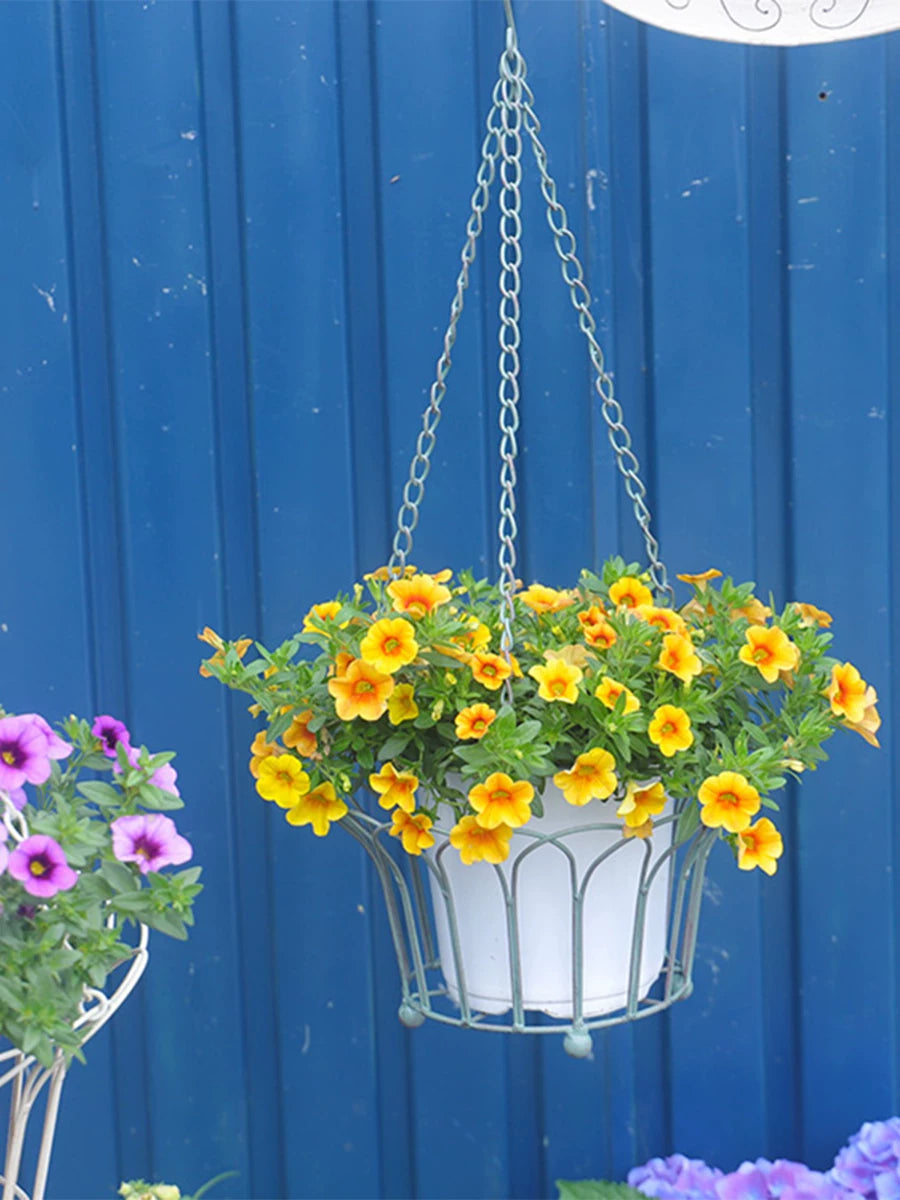 Wrought Iron European Vintage Petal Hanging Basket for Balcony Garden Courtyard Outdoor Hanging Flower Pot