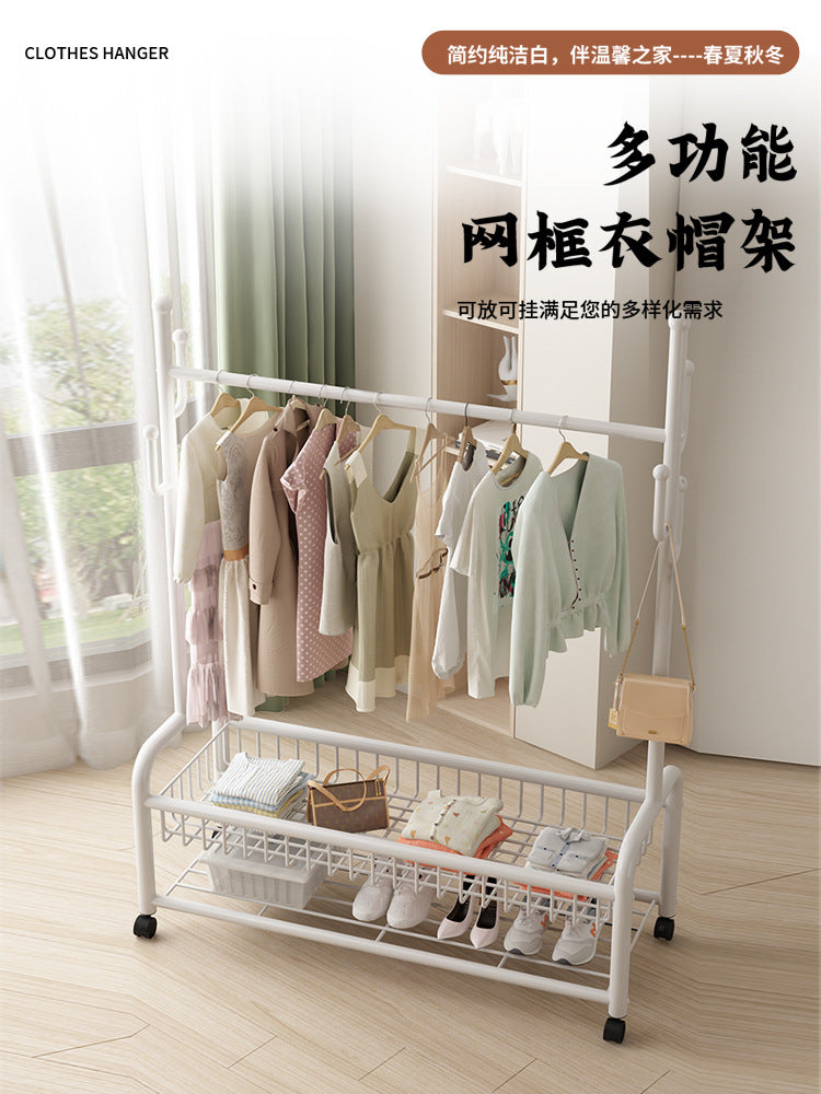 Foldable Garment Rack with Wheels, Freestanding Clothes Hanger for Bedroom, Small Indoor Drying Rack