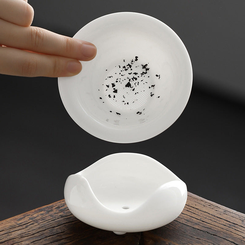 Dehua White Porcelain Tea Strainer Set with Integrated Filter for Home Tea Ceremony