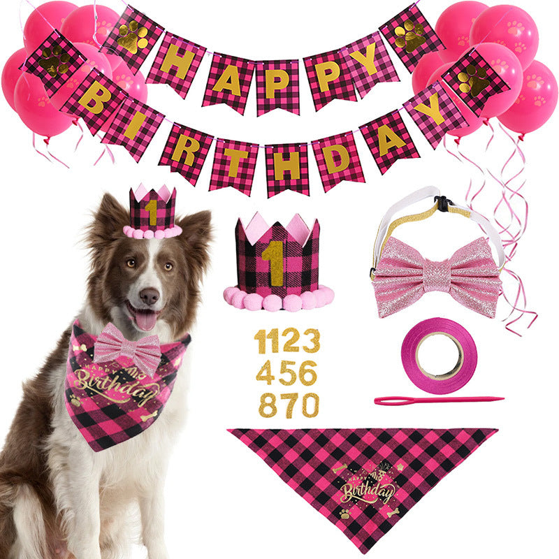 Pet Birthday Party Banner, Bandana & Glitter Hat Set for Dogs and Cats