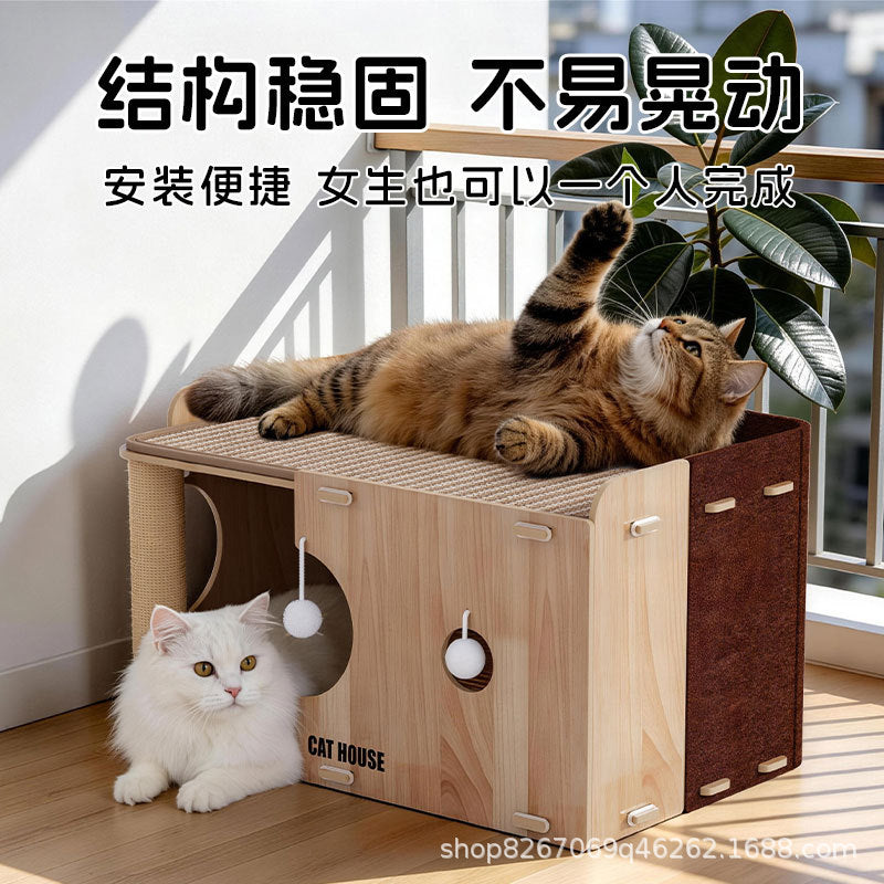 Cat Scratching Post and House Combo with Sisal and Felt