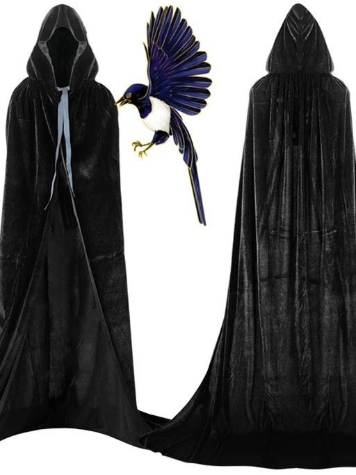 Unisex Hooded Velvet Halloween Cape Mid-Length for Cosplay & Stage Performance